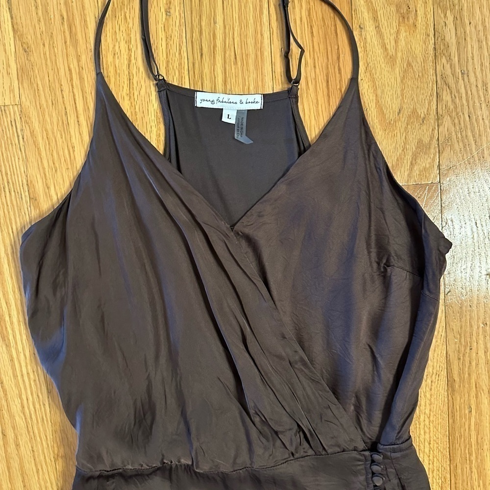 Young Fabulous & Broke Jameson Dress L Wrap Mini Slip Mini Chocolate Brown - Picture 6 of 13